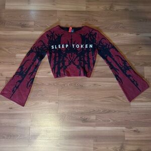 Hot Topic Burgundy and Black Sleep Token Runes Bell Sleeves Sweater